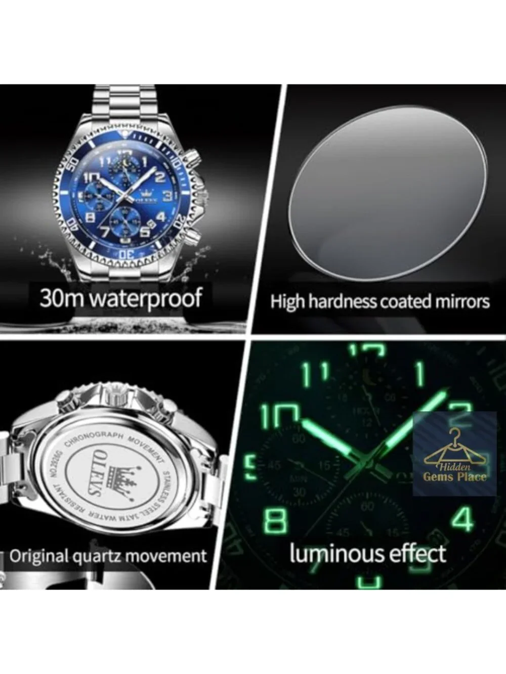 Stainless Steel Men's Analog Watch Waterproof Big Face Quartz Luxury